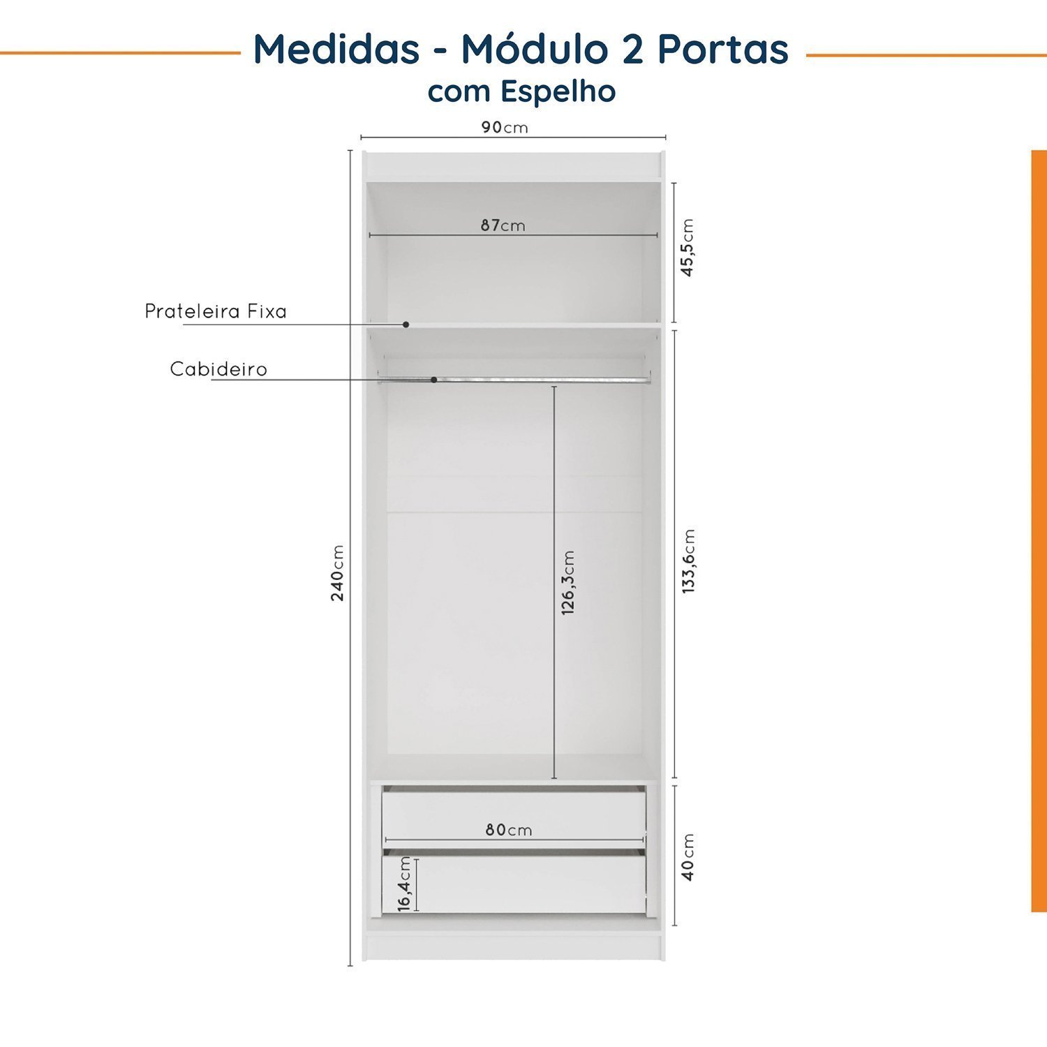 Guarda Roupa Modulado de Casal com Espelho 12 Portas 6 Peças e 2 Mesas de Cabeceira Hera CabeCasa MadeiraMadeira - 10