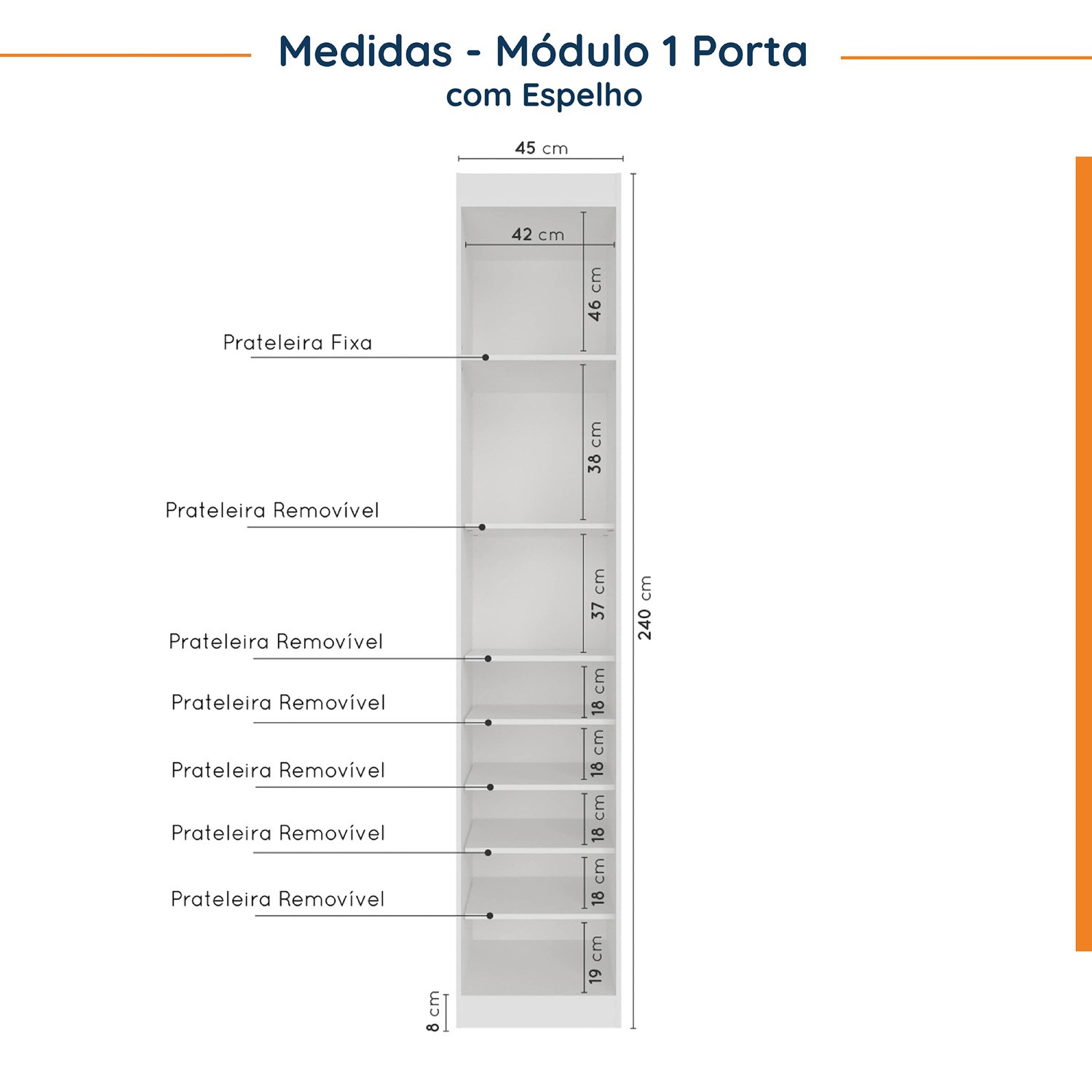 Guarda Roupa Modulado de Casal com Espelho 12 Portas 6 Peças e 2 Mesas de Cabeceira Hera CabeCasa MadeiraMadeira - 8