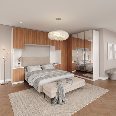 Guarda Roupa Modulado de Casal 12 Portas 6 Peças Espelho 2 Cabeceiras Hera CabeCasa MadeiraOriginals