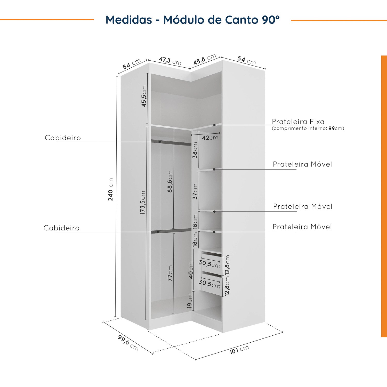 Guarda Roupa Modulado de Casal com Espelho 12 Portas 6 Peças e 2 Mesas de Cabeceira Hera CabeCasa MadeiraMadeira - 12