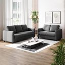 Ver imagem 1 de Conjunto Sofá 5 Lugares Veludo Cinza Orquídea 195cm e 138cm CabeCasa MadeiraOriginals