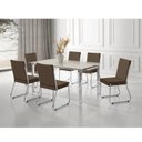 Ver imagem 1 de Conjunto Sala de Jantar Mesa Ortenia Tampo Vidro com 6 Cadeiras Dinah New Marrom/Cromado