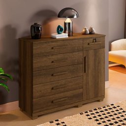 Cômoda Milão com 1 Porta e 6 Gavetas em Mdp Benetil Imbuia - 1