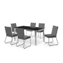 Ver imagem 2 de Conjunto Sala de Jantar Mesa Ortenia Tampo Vidro com 6 Cadeiras Dinah New Cinza/Cromado
