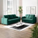 Ver imagem 1 de Conjunto Sofá com 2 e 3 Lugares em Veludo CabeCasa MadeiraOriginals Verde
