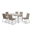 Ver imagem 2 de Conjunto Sala de Jantar Mesa Ortenia Tampo Vidro com 6 Cadeiras Dinah New Bege/Cromado