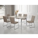 Ver imagem 1 de Conjunto Sala de Jantar Mesa Ortenia Tampo Vidro com 6 Cadeiras Dinah New Bege/Cromado