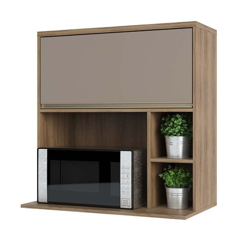 Armário Aéreo 80 Cm 1 Porta Basculante Nicho Micro Conjugado e Nicho Lateral Mel Luciane Móveis