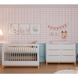Berço e Cômoda Infantil Quater Móveis Linha Cozy Branco com Carvalho - 10