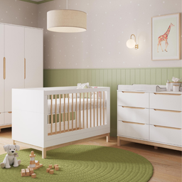 Berço e Cômoda Infantil Quater Móveis Linha Cozy Branco com Carvalho - 11