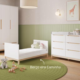 Berço e Cômoda Infantil Quater Móveis Linha Cozy Branco com Carvalho - 12