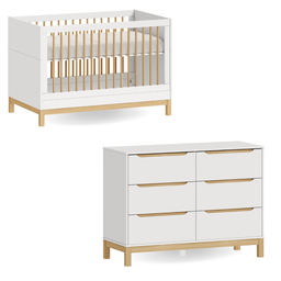 Berço e Cômoda Infantil Quater Móveis Linha Cozy Branco com Carvalho - 2
