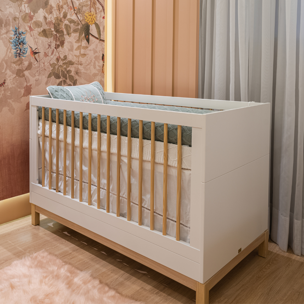 Berço e Cômoda Infantil Quater Móveis Linha Cozy Branco com Carvalho - 13