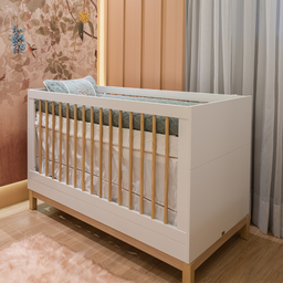 Berço e Cômoda Infantil Quater Móveis Linha Cozy Branco com Carvalho - 4