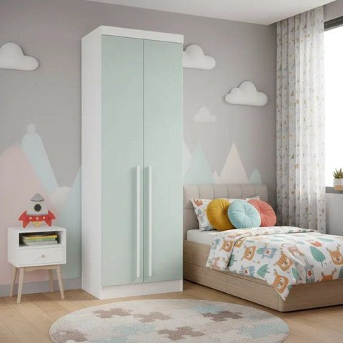 Guarda-Roupa Casal 2 Portas Infinity Verde/Branco/Pistache