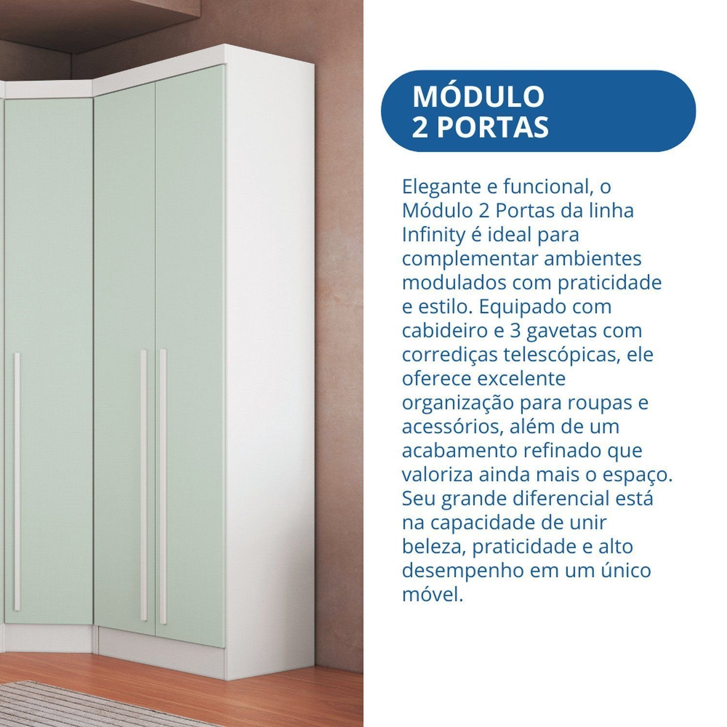 Guarda-Roupa Casal 2 Portas Infinity Verde/Branco Line/Pistache