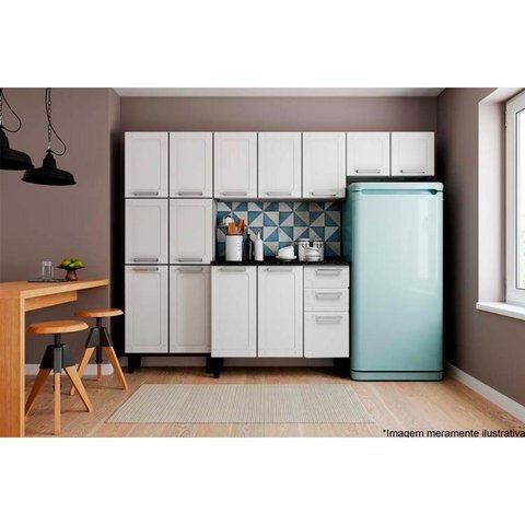 Cozinha Completa Múltipla 4 Peças (2 Armários + 1 Balcão + 1 Paneleiro) C4P87 Branco - Bertolini