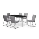 Ver imagem 2 de Conjunto Sala de Jantar Mesa Ortenia Tampo Vidro com 6 Cadeiras Dinah New Cinza/Cromado