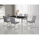 Ver imagem 1 de Conjunto Sala de Jantar Mesa Ortenia Tampo Vidro com 6 Cadeiras Dinah New Cinza/Cromado