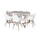 Ver imagem 2 de Mesa Industrial Retangular Jantar 137x90cm Branca Base Cobre V com 6 Poltronas Brancas Eames Eiffel