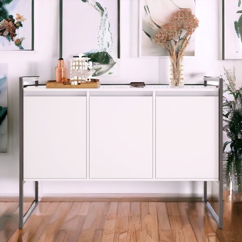 Buffet Aparador Industrial 3 Portas Porto - Branco e Preto