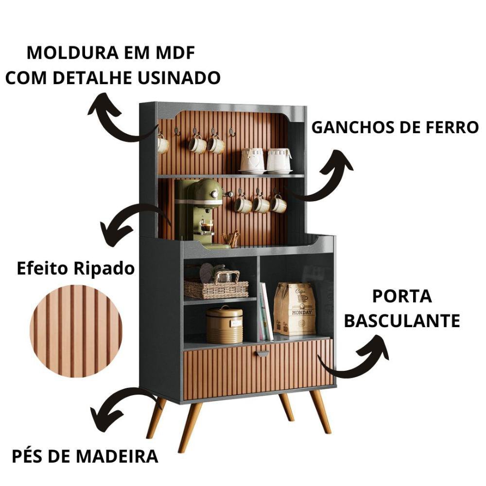 Cantinho do Café Rubi Armário Para Cozinha Cinza Perolizado/Tauari Ripado - 2