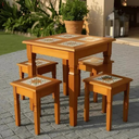 Ver imagem 1 de Jogo de Mesa com Banquetas em Madeira Maciça e Ladrilho Decorativo