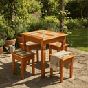 Ver imagem 4 de Jogo de Mesa com Banquetas em Madeira Maciça e Ladrilho Decorativo