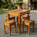 Ver imagem 2 de Jogo de Mesa com Banquetas em Madeira Maciça e Ladrilho Decorativo