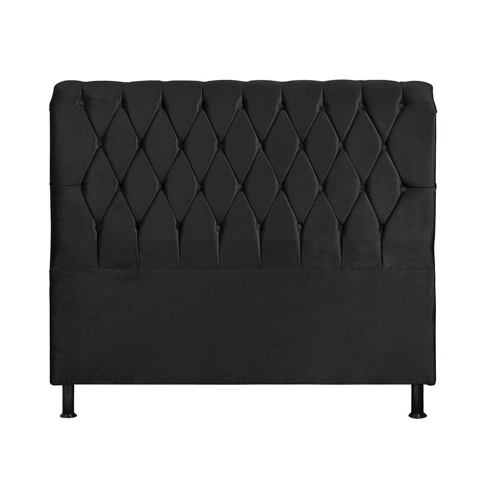 Cabeceira Estofada para Cama Casal Queem 160cm Grecia Veludo: Veludo Preto