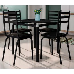 Conjunto De Mesa Com 4 Cadeiras Malva Tampo De Vidro 75cm Preto Artefamol 9993 - ASSENTO PRETO - 1