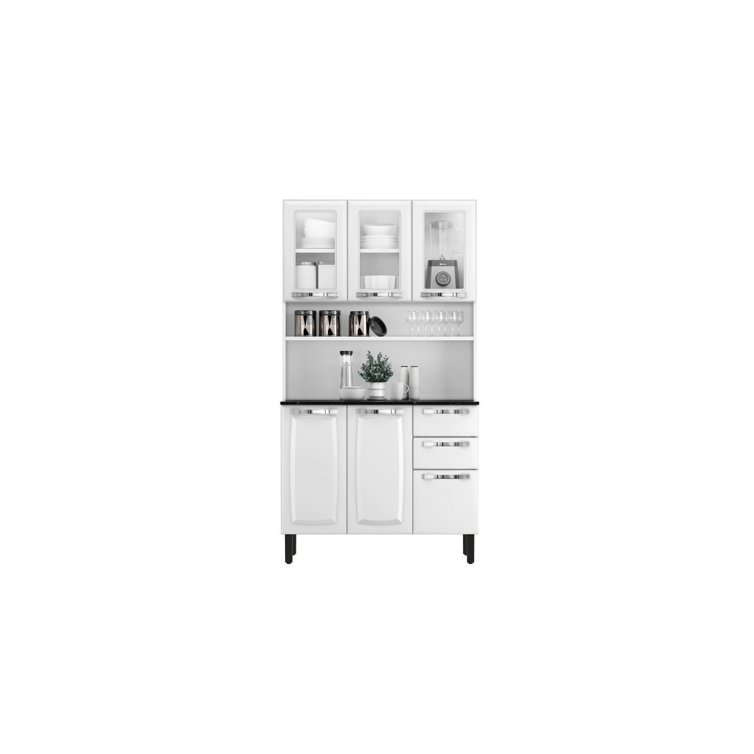 Cozinha Compacta em Aço 105cm 6 Portas 3 de Vidro 2 Gavetas Pratika - 2