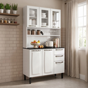 Ver imagem 1 de Armário de Cozinha em Aço com Vidro e Bancada 6 Portas 2 Gavetas 195 x 105cm Pratika Itatiaia Branco