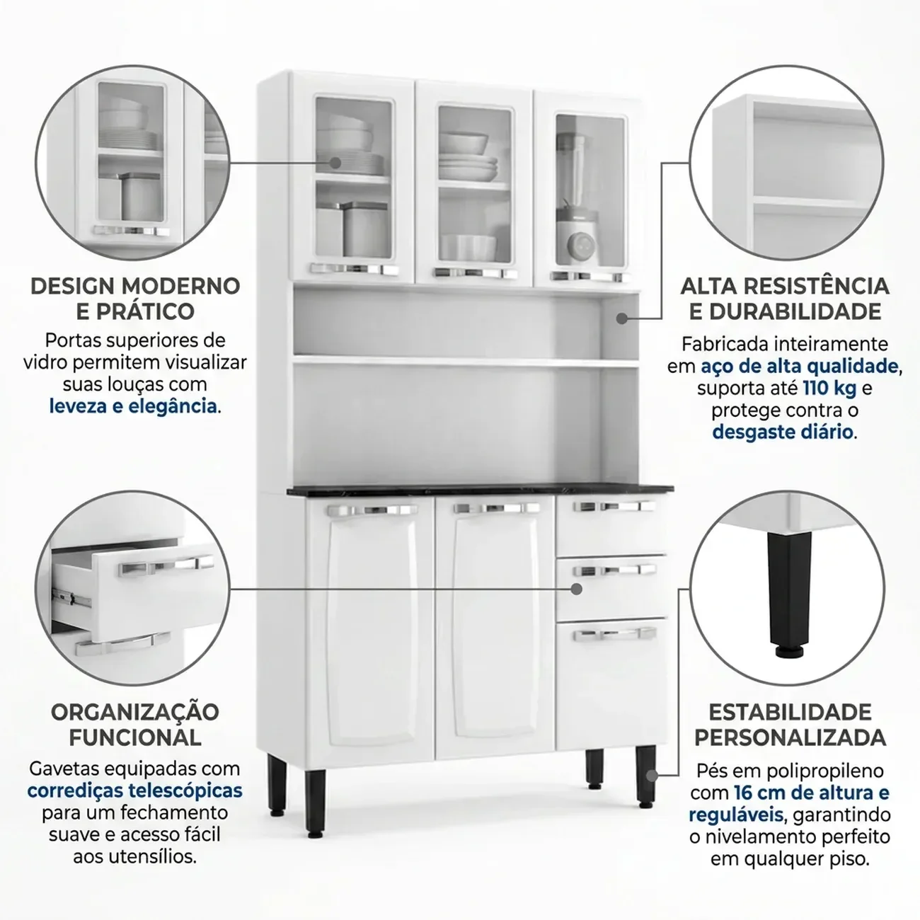 Ver imagem 5 de Cozinha Compacta em Aço com Nicho 6 Portas e 2 Gavetas 196cm Pratika Itatiaia Branco