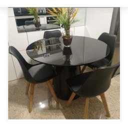 Mesa de Jantar Cone 90 Cm Tampo Redondo com Vidro Laqueado Preto - 1