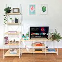 Ver imagem 1 de Kit Rack de TV 1,20m e Estante Escada Slim 5 Prateleiras Ferro e Madeira Natural e Branco