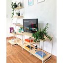 Ver imagem 2 de Kit Rack de TV 1,20m e Estante Escada Slim 5 Prateleiras Ferro e Madeira Natural e Branco
