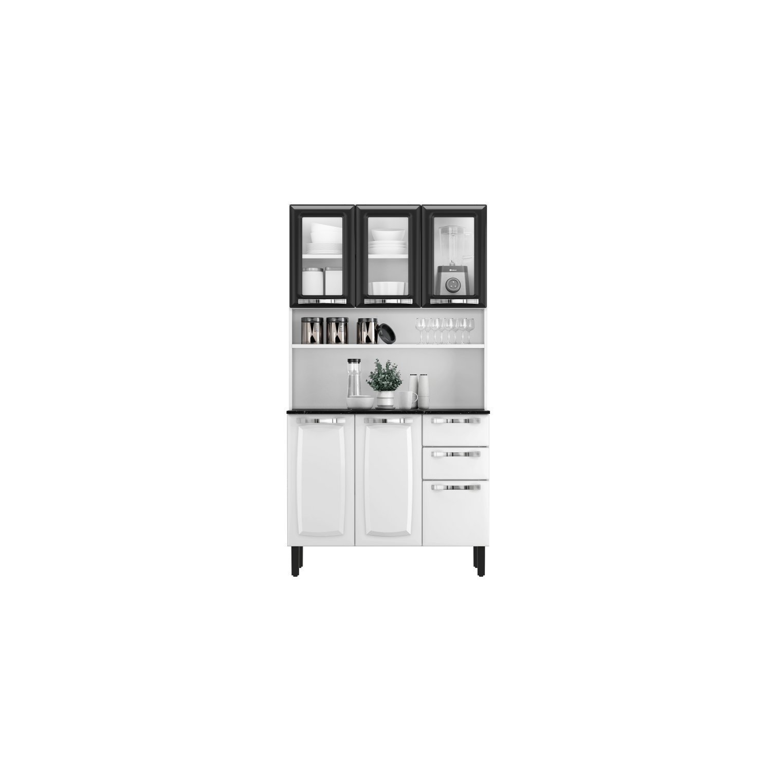 Cozinha Compacta em Aço 105cm 6 Portas 3 de Vidro 2 Gavetas Pratika - 3