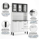 Ver imagem 5 de Armário de Cozinha em Aço com Vidro e Bancada 6 Portas 2 Gavetas 195cm Pratika Itatiaia Branco/Preto