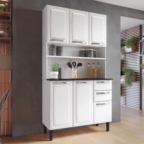 Cozinha Compacta em Aço 105cm 6 Portas 2 Gavetas Pratika Itatiaia Branco