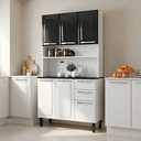 Ver imagem 1 de Armário de Cozinha em Aço com Bancada e Nicho 6 Portas 2 Gavetas 195cm Pratika Itatiaia Branco/Preto