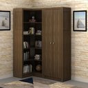 Ver imagem 1 de Kit Armário 2 Portas e Estante de Canto Mdp Nogal Escritório Consultório Home Office