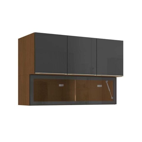 Armário Cozinha Kappesberg Vibra T651 C/ 4 Portas C/ Vidro 120cm Canela/grafite Lacca