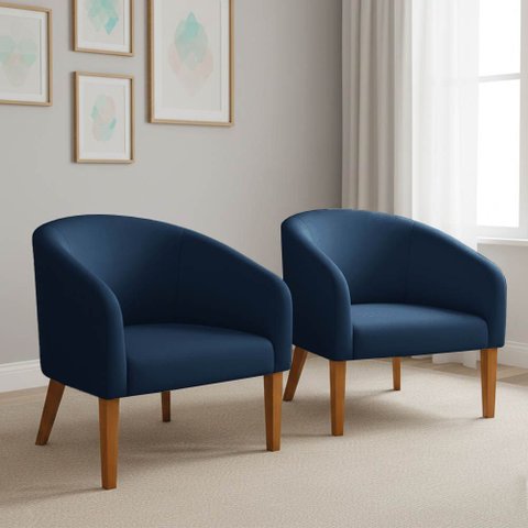 Poltrona Sala Decorativa Kit 2 Stella Pé Madeira Trapézio Castanho Suede D03 - D’Rossi