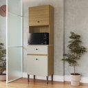 Ver imagem 1 de Armário de Cozinha 2 Portas 1 Gaveta com Espaço Micro-Ondas Bege/Ipê/Cristallo/Petra
