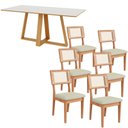 Ver imagem 1 de Mesa Jantar 180cm Retangular com 6 Cadeiras Dalla Costa Mdf Cor:off White com Freijó e Cesare
