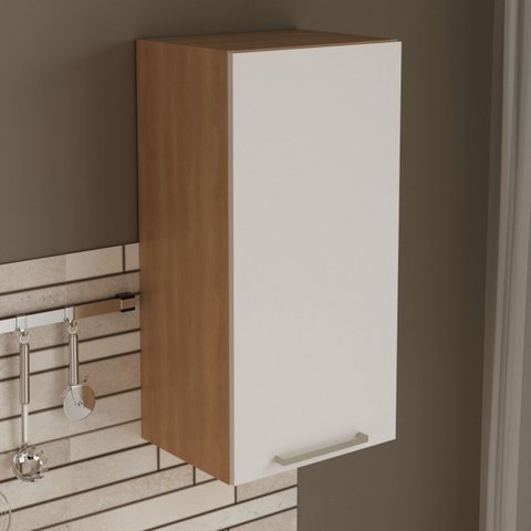 Armário Aéreo Multiuso para Cozinha 40cm 1 Porta Freijó Branco Cz3118