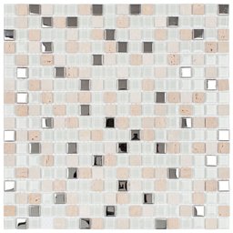 Kit Pastilha de Marmore e Inox com 11 Placas de 30cm x 30cm Rende 1m² Glass Mosaic  - 1