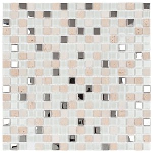 Kit Pastilha de Marmore e Inox com 11 Placas de 30cm x 30cm Rende 1m² Glass Mosaic 