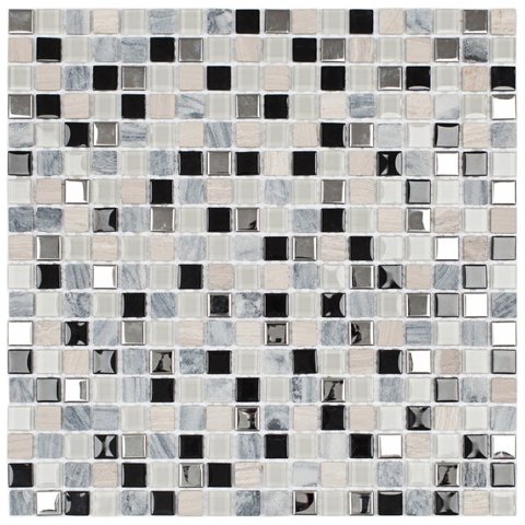 Pastilha de Marmore e Inox de 30cm X 30cm Rende  Glass Mosaic